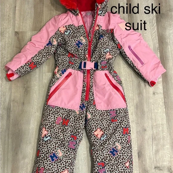 Leopard Print Child Ski Suit with Pink Accents - Picture 1 of 4